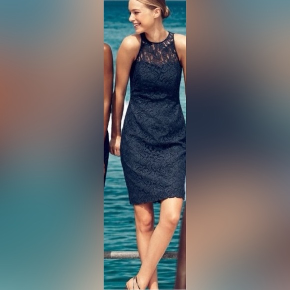 J Crew Factory Sleeveless Navy Lace Dress Size 6 - Picture 6 of 7